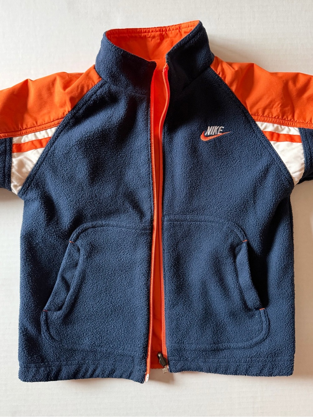 Nike Kids Reversible Fleece Windbreaker Jacket Orange Navy 3T